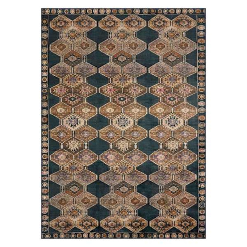 (D571) Freya Black Medallion Washable Area Rug, 8×10