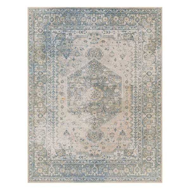 (D590) Lillian Blue Multi Medallion Washable Area Rug, 8×10