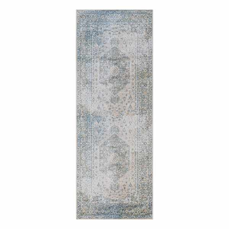 (D590) Lillian Blue Multi Medallion Washable Runner, 2×7