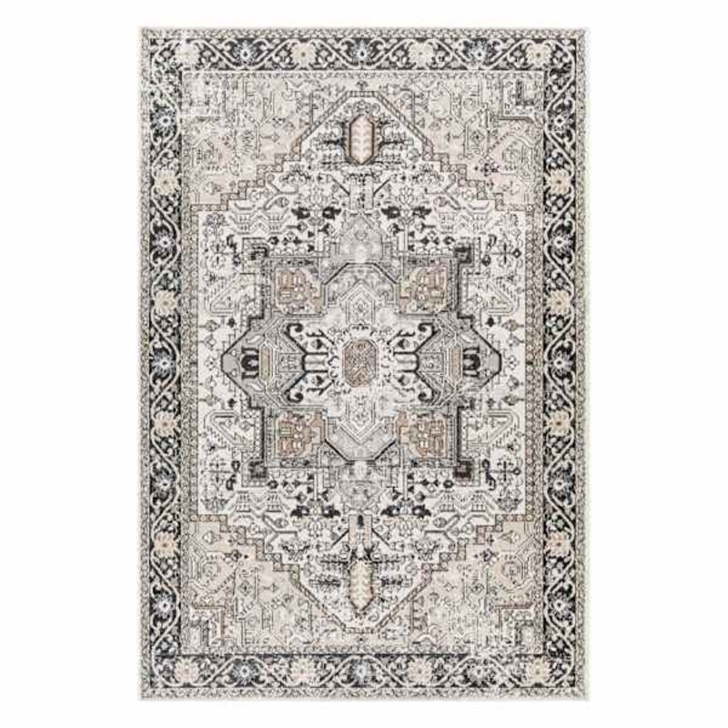 (D600) Lavadora Black & Taupe Medallion Washable Area Rug, 5×7