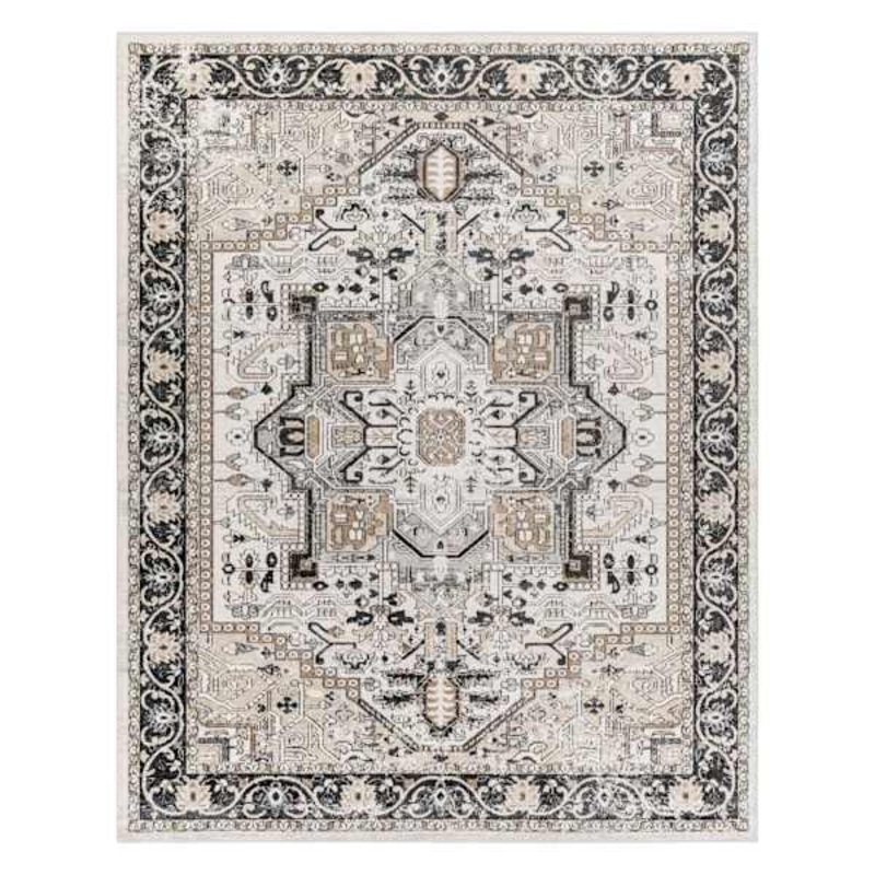 (D600) Lavadora Black & Taupe Medallion Washable Area Rug, 8×10