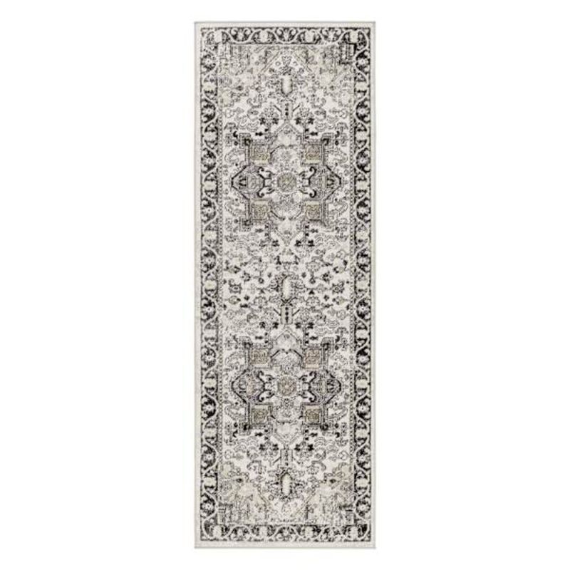 (D600) Lavadora Black & Taupe Medallion Washable Runner, 2×7