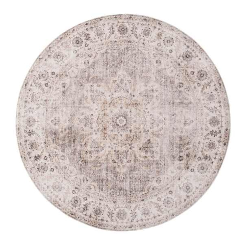 (D605) Honeybloom Jaden Medallion Neutral Round Rug, 6.5′