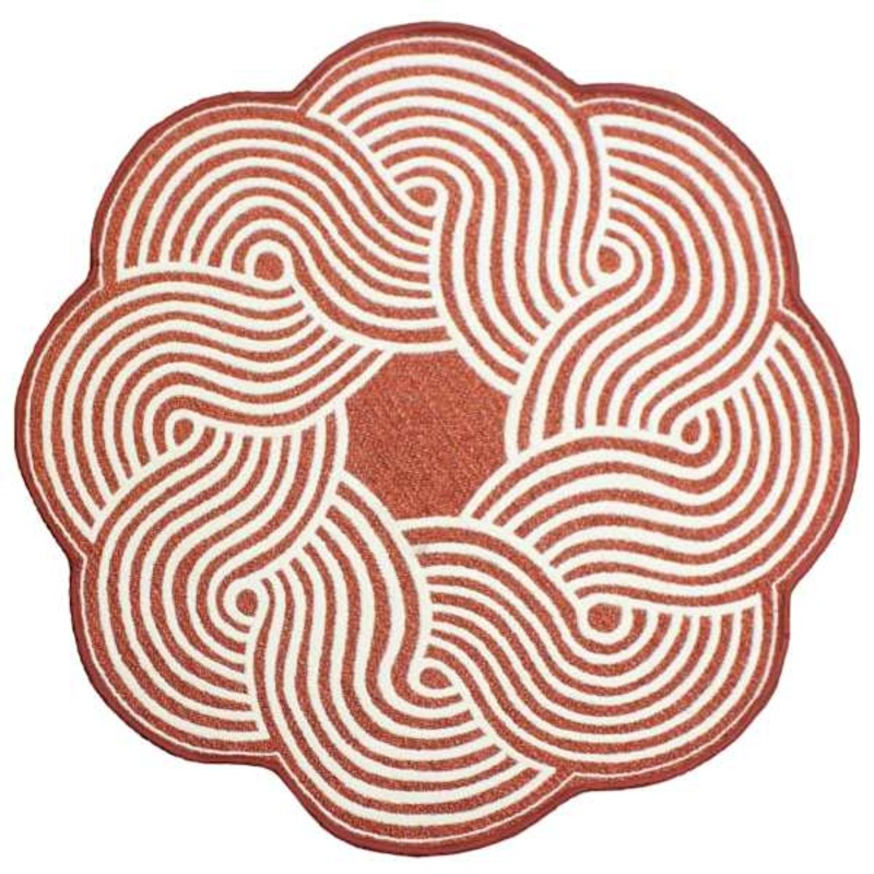 Elmbrook Red Border Round Washable Accent Rug, 3′