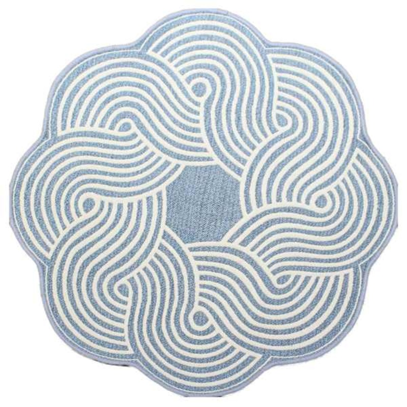 Elmbrook Slate Blue Border Round Washable Accent Rug, 3′