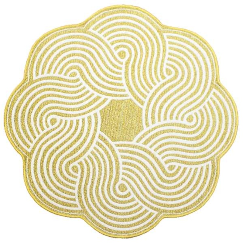 Elmbrook Yellow Border Round Washable Accent Rug, 3′