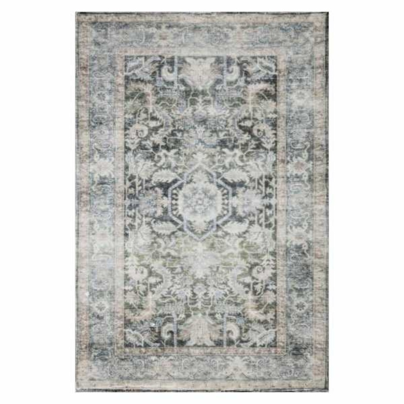 Emerald Green Medallion Washable Chenille Accent Rug with Non-Slip Back, 20×34