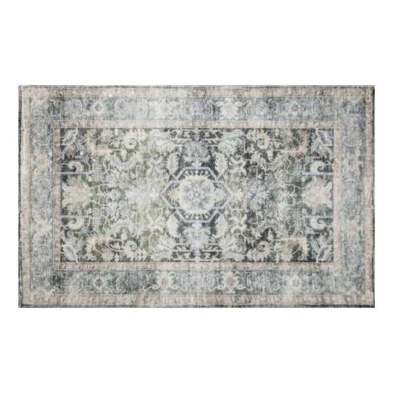 Emerald Green Medallion Washable Chenille Accent Rug with Non-Slip Back, 27×45
