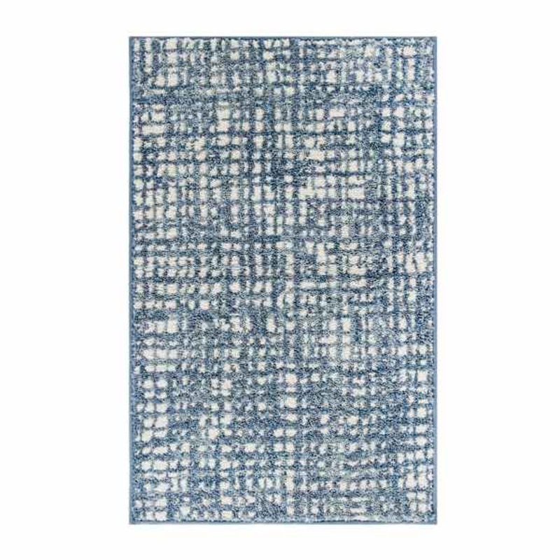 Grayson Blue Abstract Knitted Washable Accent Rug with Gel Latex Back, 20×32