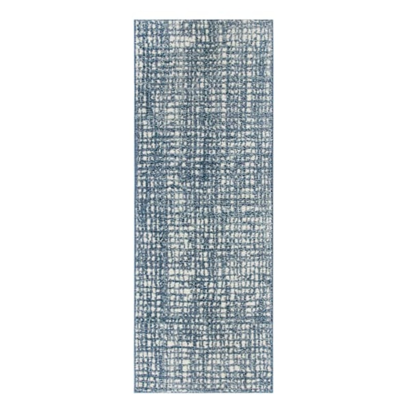 Grayson Blue Abstract Knitted Washable Accent Rug with Gel Latex Back, 22×60