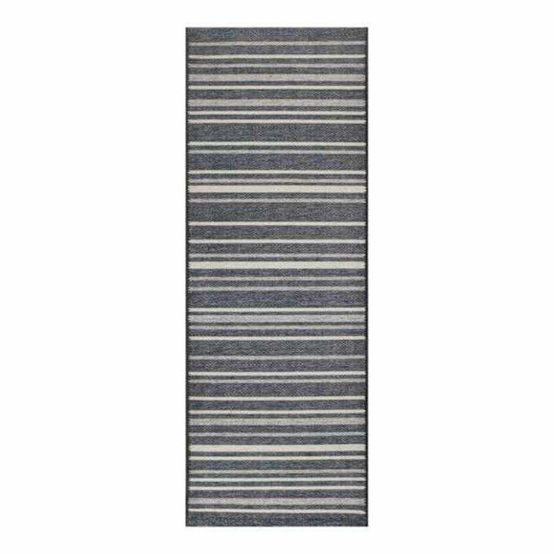 Grey Striped Washable Kitchen Runner with Gelback, 2×5