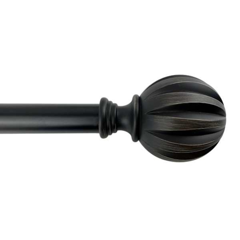 1″ Black Flute Curtain Rod, 18-36″