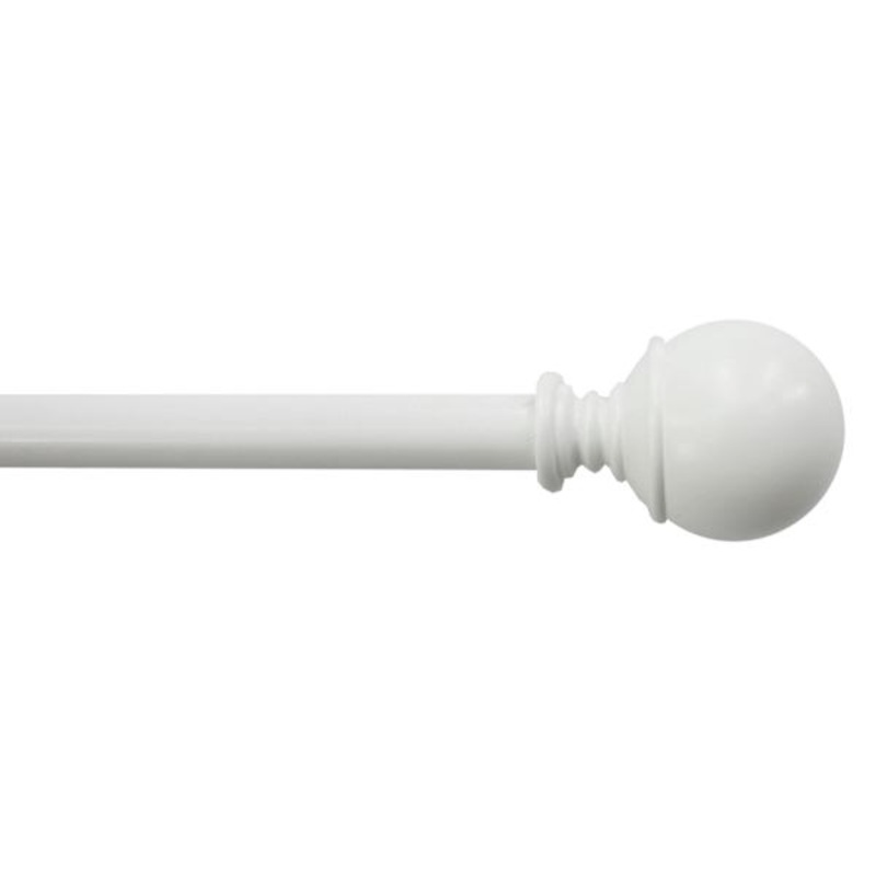 Alex 1/2″ White Finish Ball Adjustable Curtain Rod, 18-36″