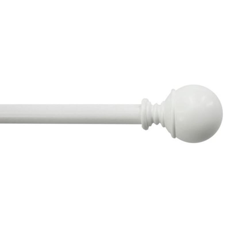 Alex 1/2″ White Finish Ball Adjustable Curtain Rod, 36-72″