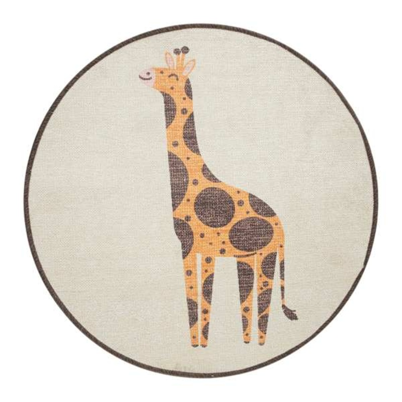 Tiny Dreamers Giraffe Round Washable Accent Rug, 3′