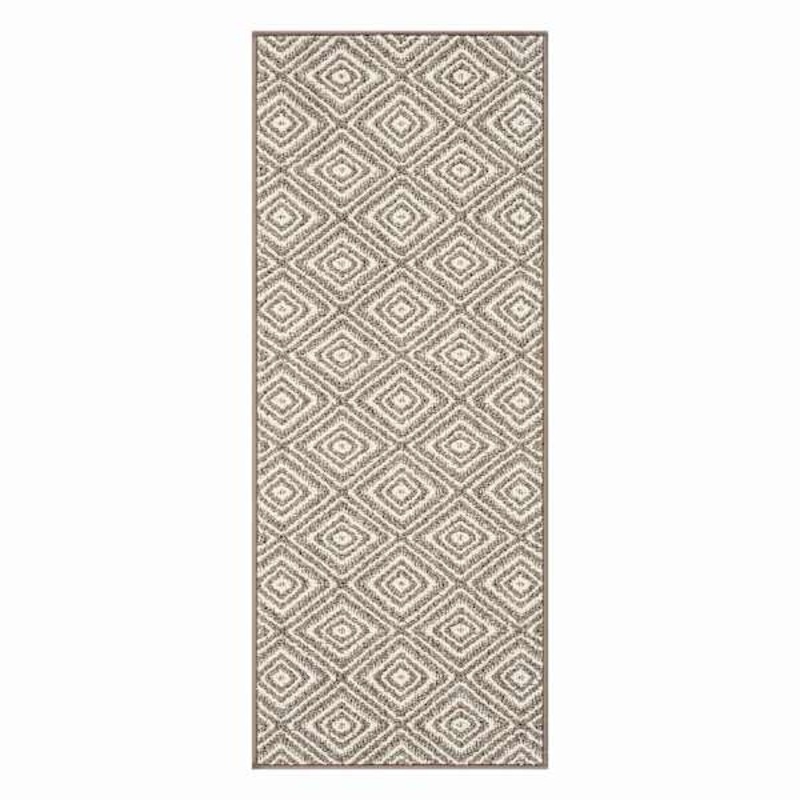 Tristen Brown & Cream Diamond Design Washable Runner, 2×5