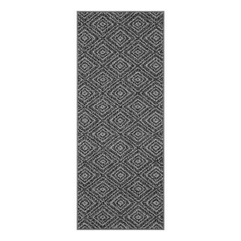 Tristen Charcoal Diamond Design Washable Runner, 2×5