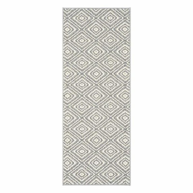 Tristen Grey & Cream Diamond Design Washable Runner, 2×5