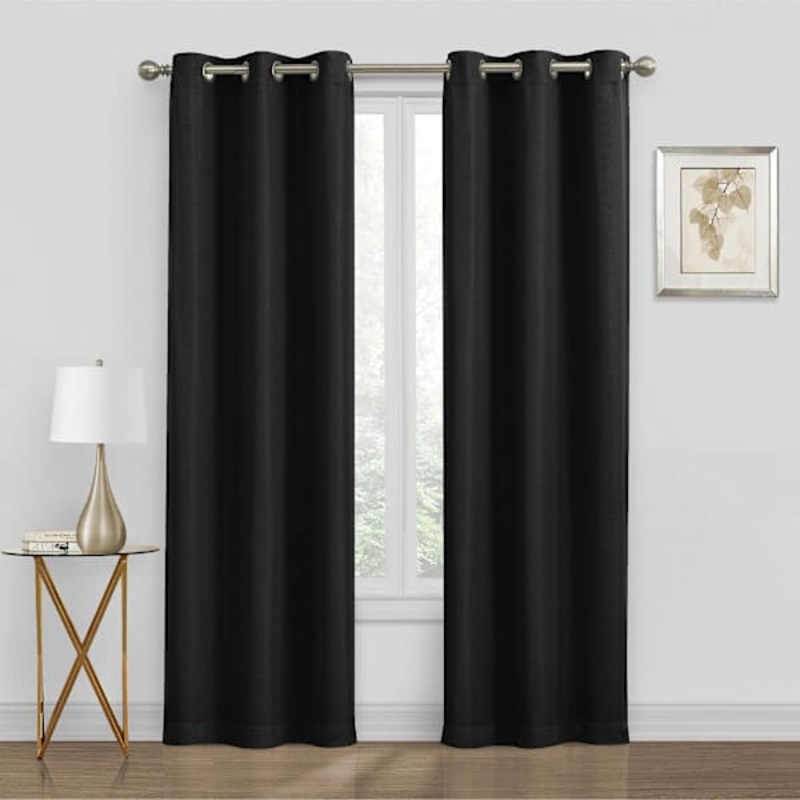 2-Pack Black Blackout Grommet Curtain Panels, 95″
