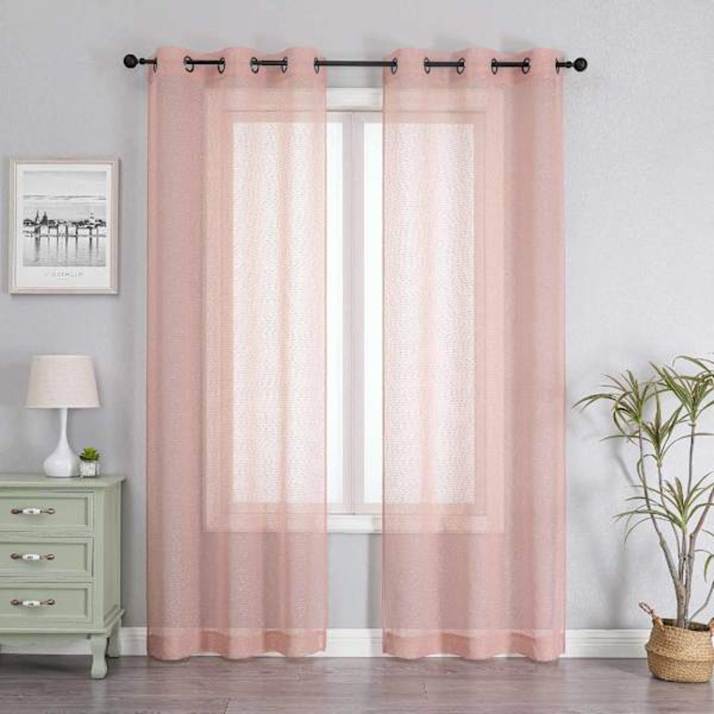 2-Pack Blush Textured Sheer Grommet Curtain Panels, 84″