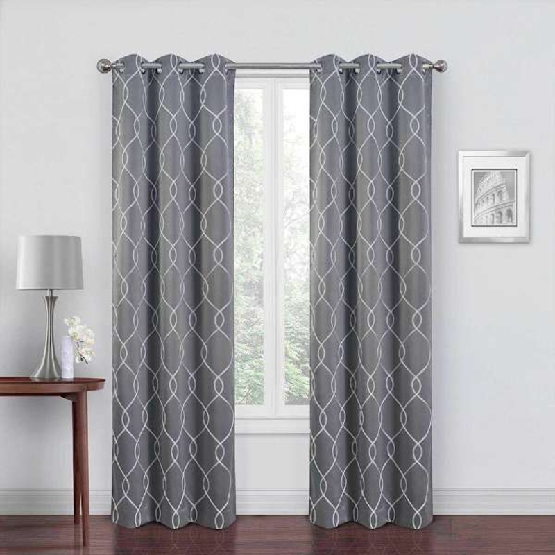 2-Pack Grey Embroidered Blackout Grommet Curtain Panels, 84″