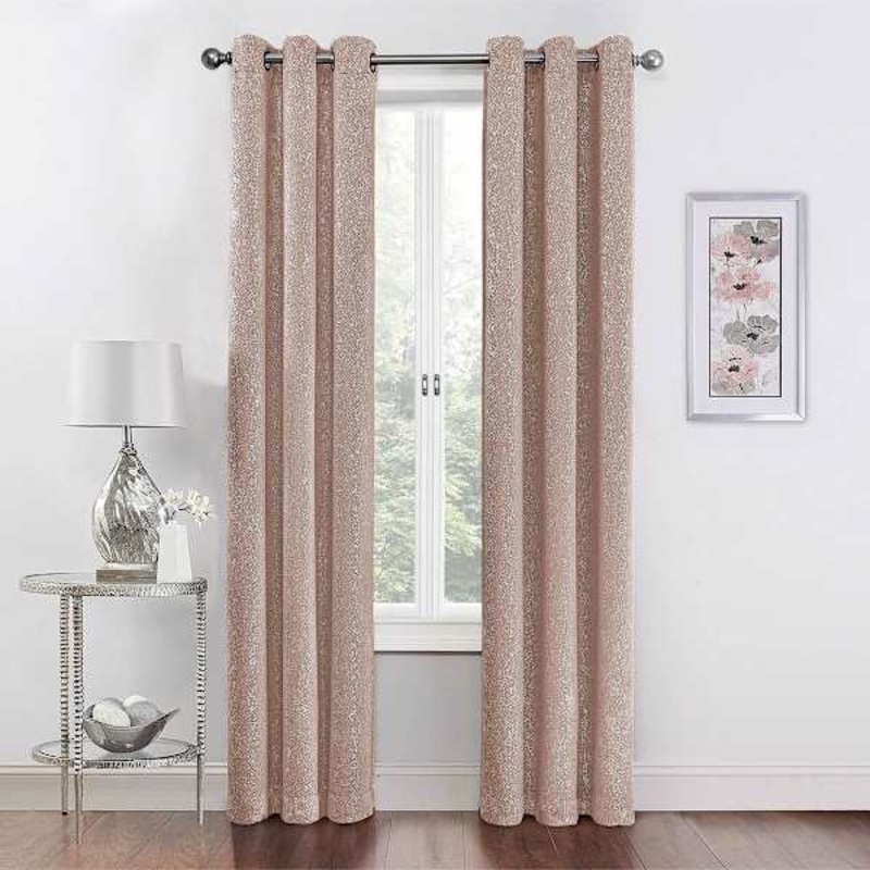 2-Pack Metallic Blush Pink Blackout Grommet Curtain Panels, 84″