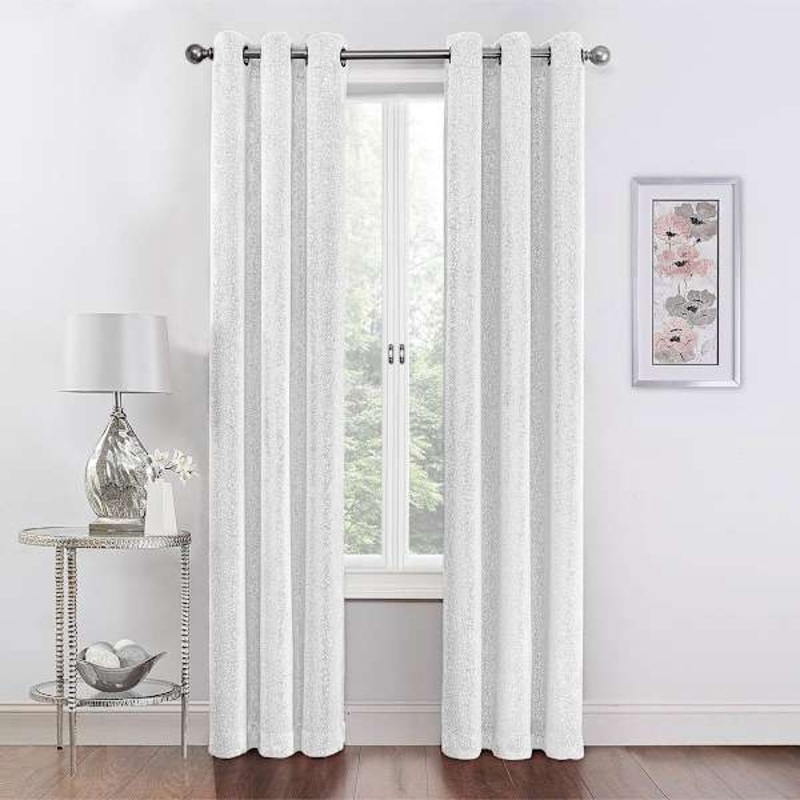 2-Pack Metallic White Blackout Grommet Curtain Panels, 84″