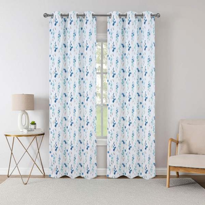 2-Pack Miller Blue Floral Blackout Grommet Curtain Panel Set, 84″
