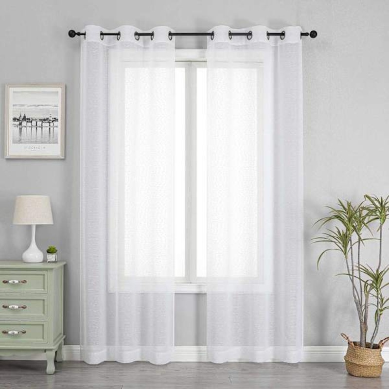 2-Pack Priscilla Ivory Textured Sheer Grommet Curtain Set, 84″