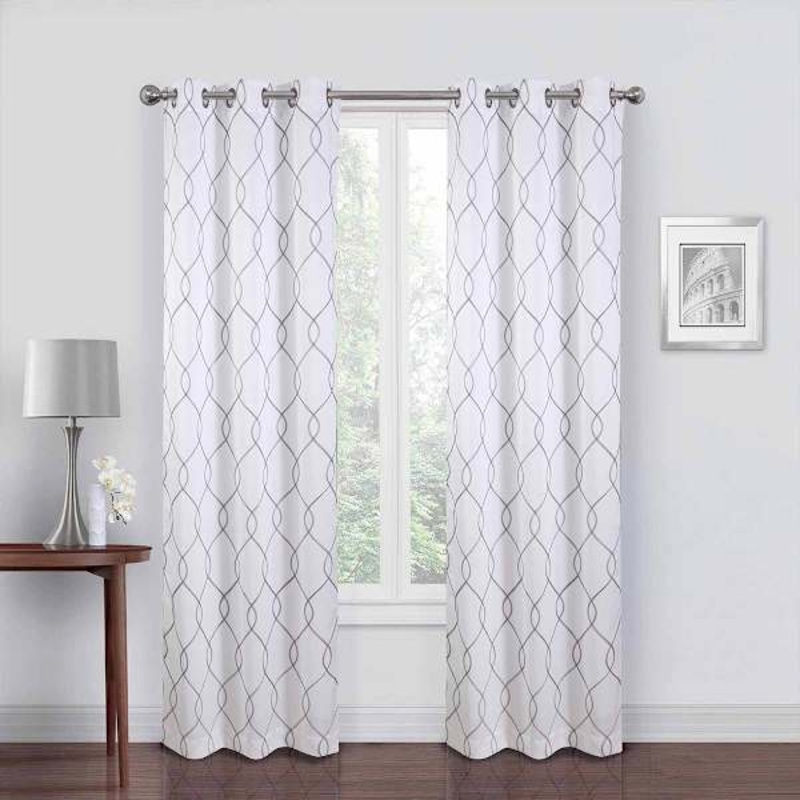 2-Pack White & Grey Embroidered Blackout Curtain Panels, 84″