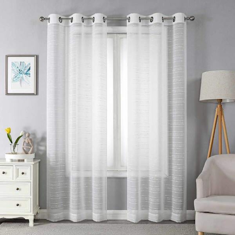 2-Pack White Textured Sheer Grommet Curtain Panels, 84″