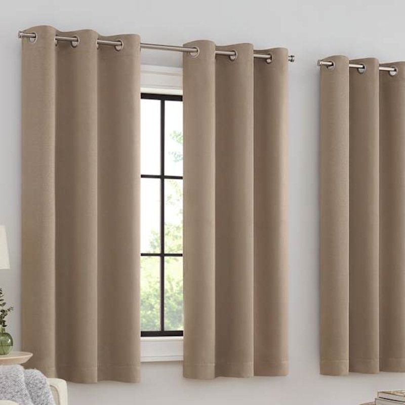 4-Pack Beige Eclipse Standford Embossed Blackout Grommet Curtain Panel Set, 63″