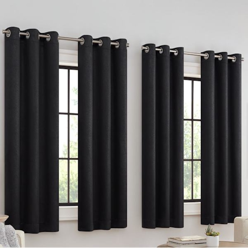 4-Pack Black Eclipse Standford Embossed Blackout Grommet Curtain Panel Set, 63″