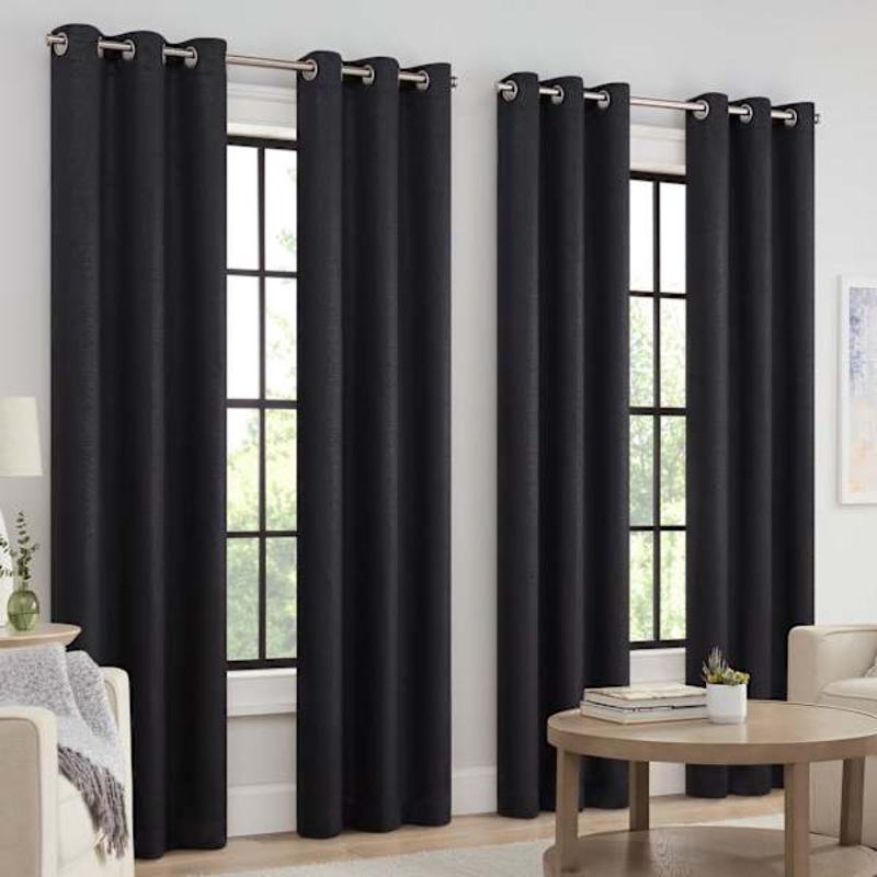 4-Pack Black Eclipse Standford Embossed Blackout Grommet Curtain Panel Set, 84″