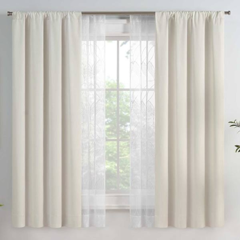 4-Pack Ivory Eclipse Letta Blackout Embroidered Sheer Curtain Panel Set, 63″