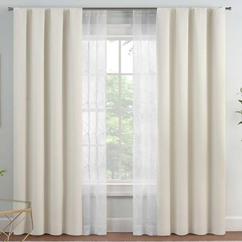 4-Pack Ivory Eclipse Letta Blackout Embroidered Sheer Curtain Panel Set, 84″
