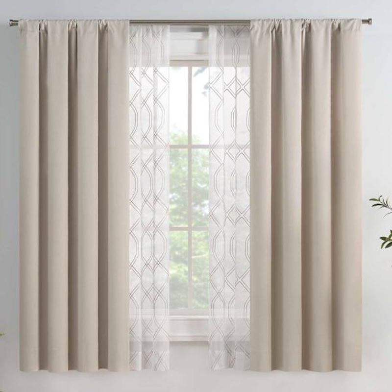 4-Pack Linen Eclipse Kensett Blackout Embroidered Curtain Panel Set, 63″