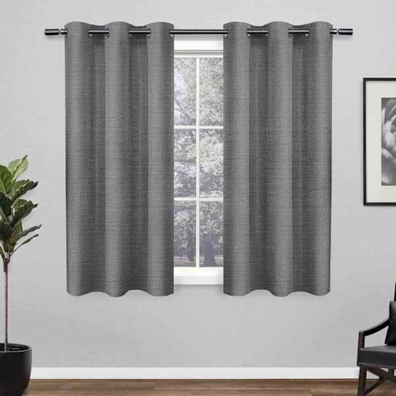 Black Pearl Raw Silk Light Filtering Grommet Curtain Panel, 63″
