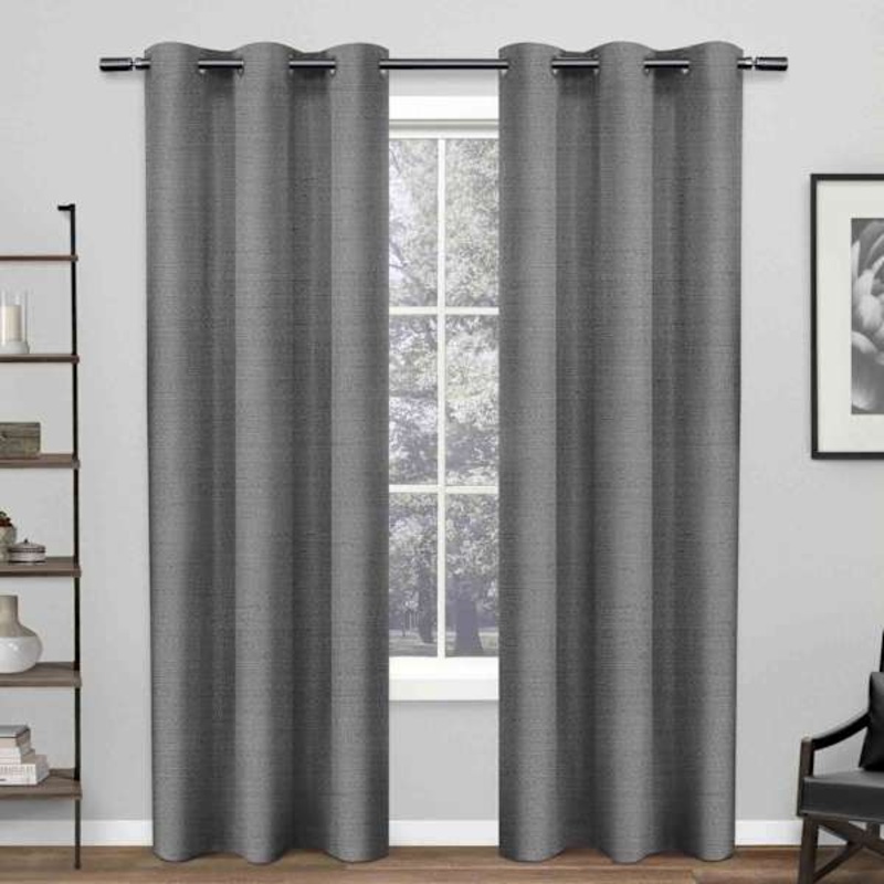 Black Pearl Raw Silk Light Filtering Grommet Curtain Panel, 96″
