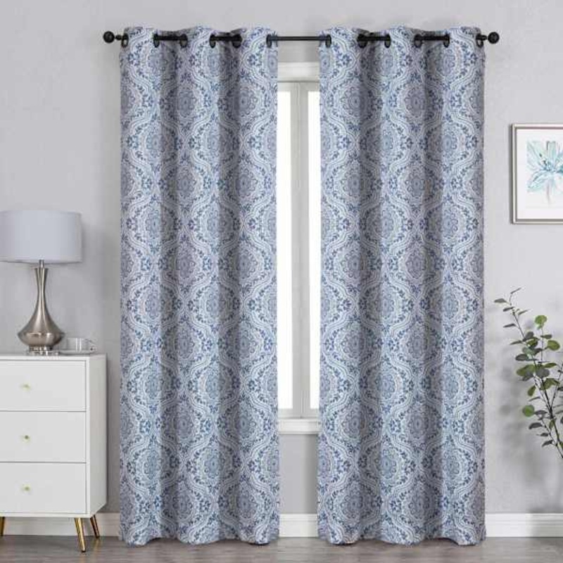 Blue Medallion Light Filtering Grommet Curtain Panel, 84″