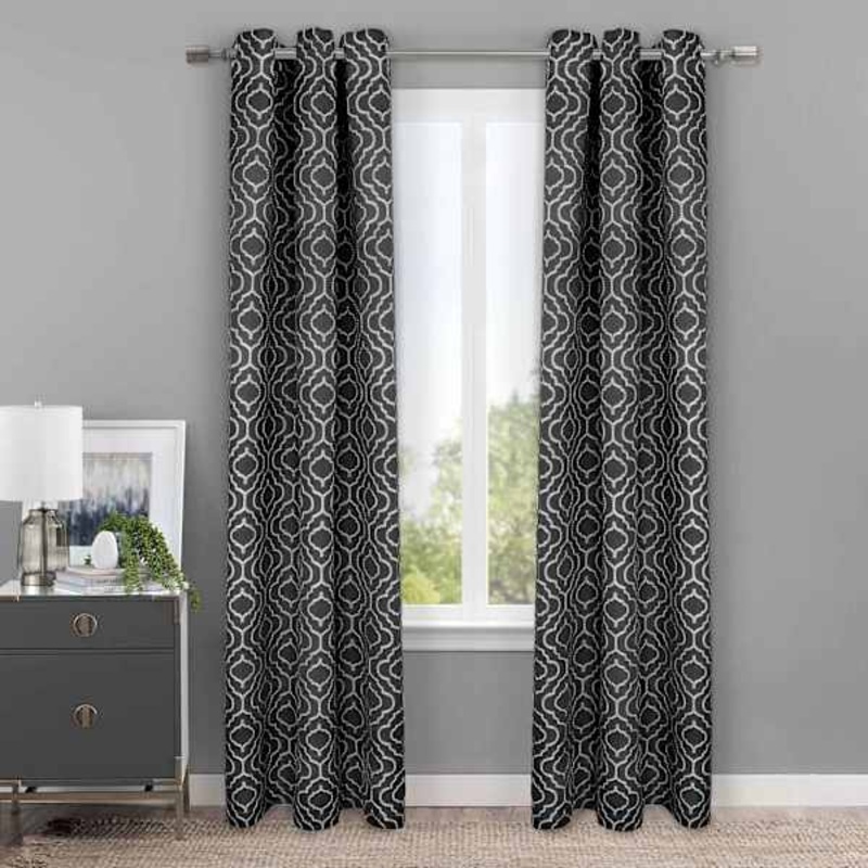 Carrie Black Jacquard Light Filtering Curtain Panel, 84″
