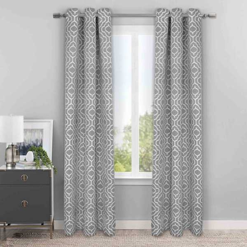 Carrie Grey Jacquard Light Filtering Curtain Panel, 84″