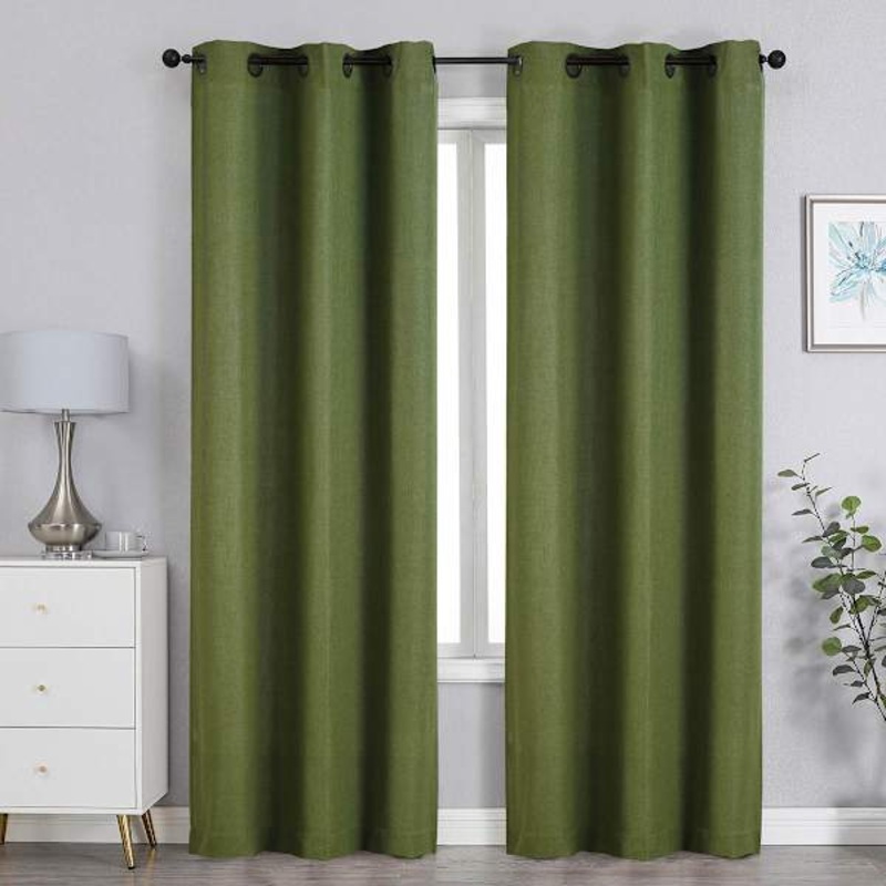 Green Linen Blend Blackout Grommet Single Curtain Panel, 84″