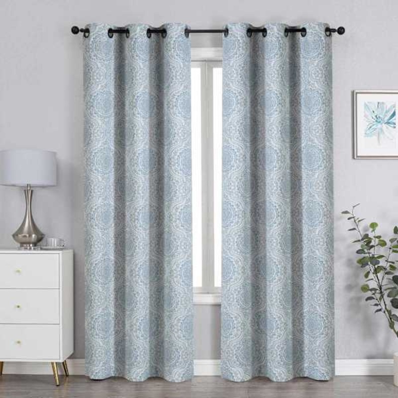 Green Medallion Light Filtering Grommet Curtain Panel, 84″