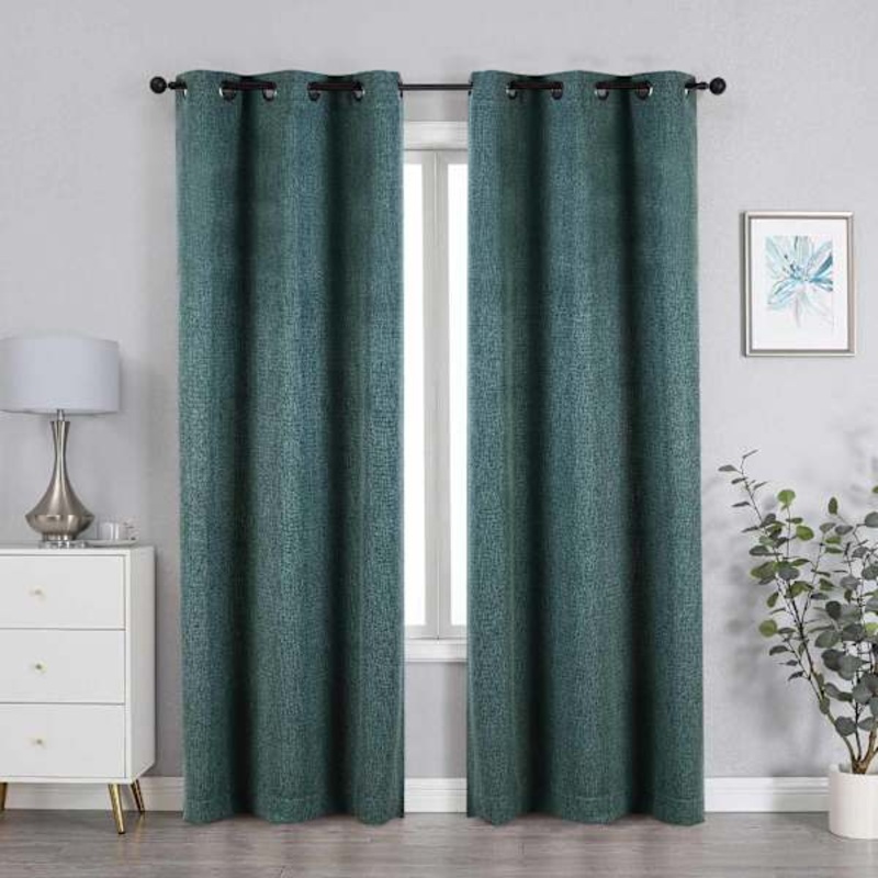 Green Textured Jacquard Light Filtering Grommet Curtain Panel, 84″