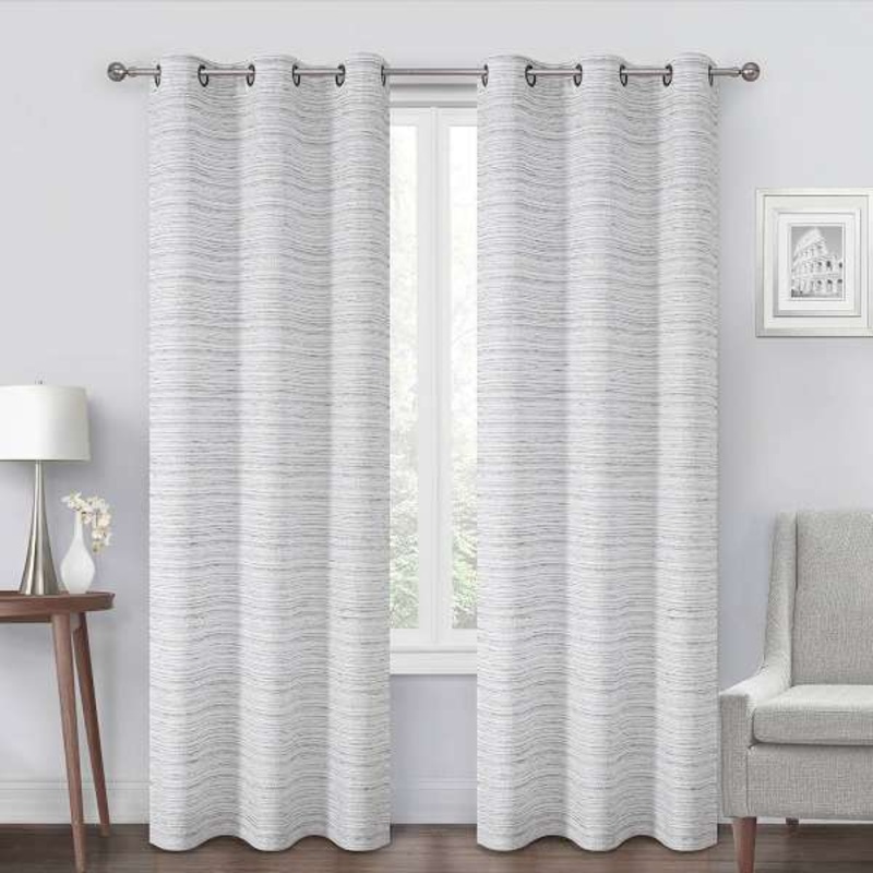 Grey Chenille Light Filtering Grommet Curtain Panel, 84″
