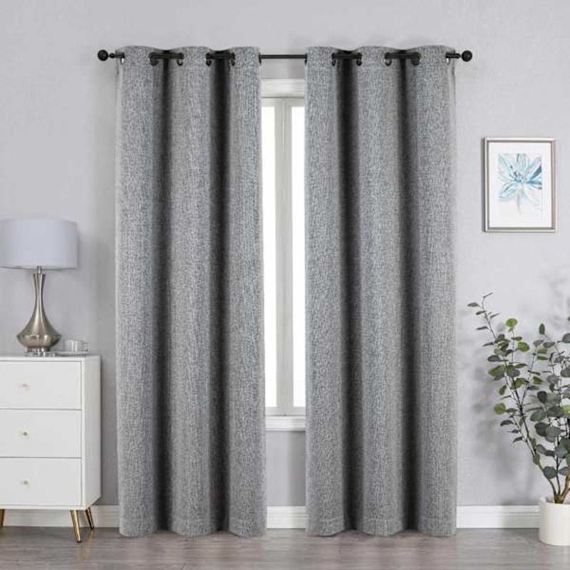 Grey Textured Jacquard Light Filtering Grommet Curtain Panel, 84″