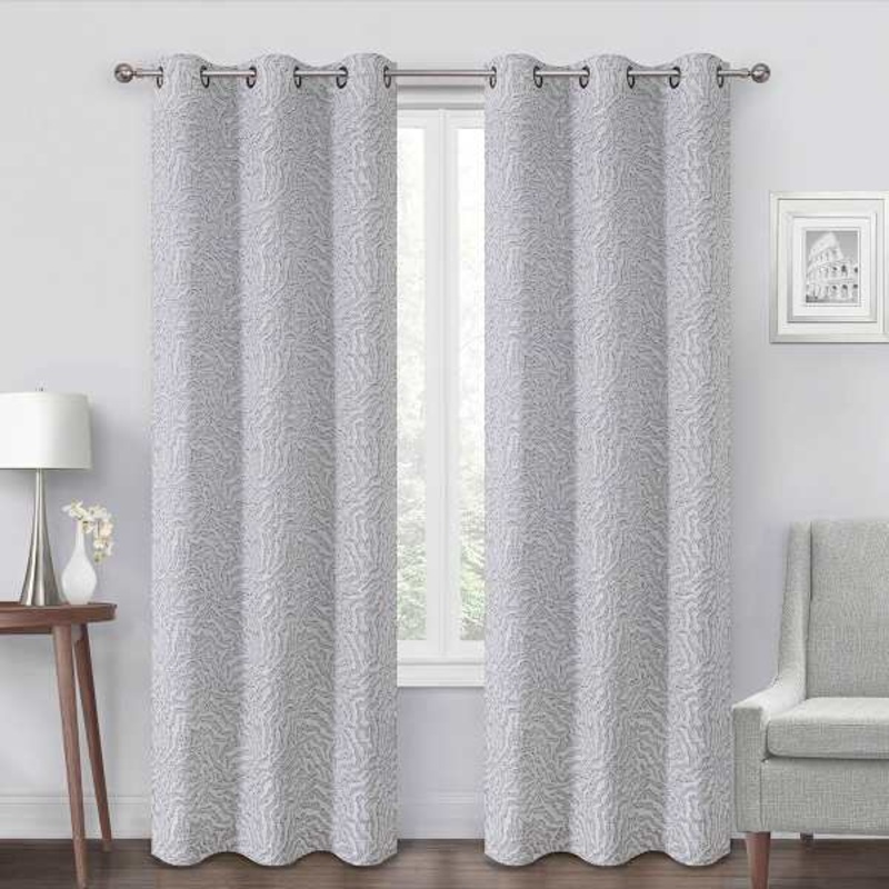 Grey Textured Light Filtering Grommet Curtain Panel, 84″