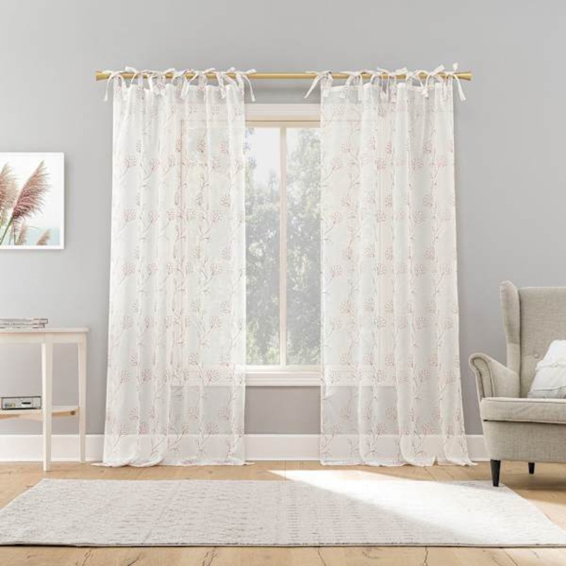 Larissa Pink Bow Tab Single Window Curtain Panel, 84″