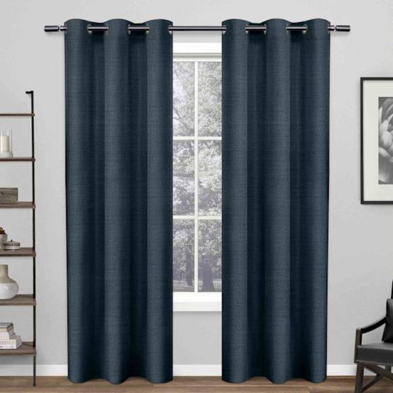 Mallard Blue Raw Silk Light Filtering Grommet Curtain Panel, 84″